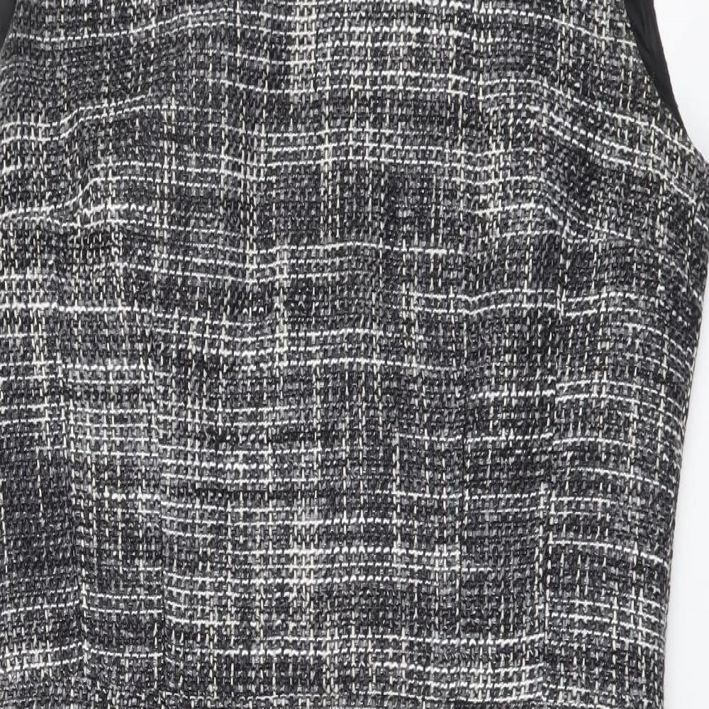 Austin Reed Womens Grey Geometric Polyester A-Line Size 12 Round Neck Zip