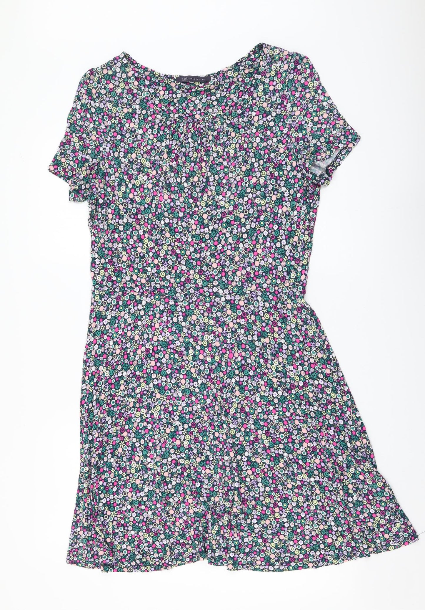 Marks and Spencer Womens Multicoloured Floral Viscose A-Line Size 16 Round Neck Pullover