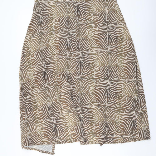 PRETTYLITTLETHING Womens Brown Animal Print Polyester A-Line Skirt Size 14 Zip - Zebra Pattern