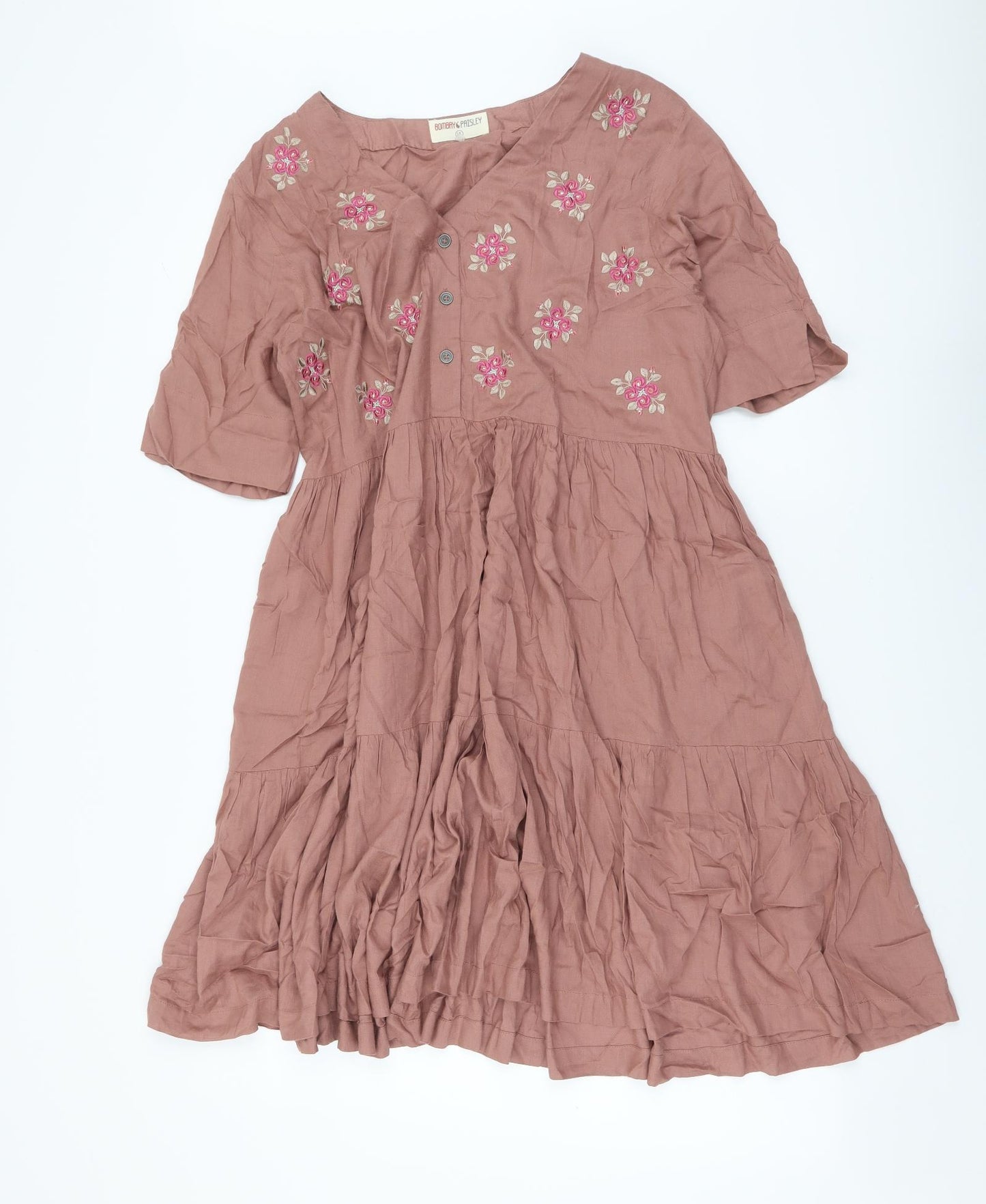 Bombay Paisley Womens Pink Floral Cotton A-Line Size XL V-Neck Pullover