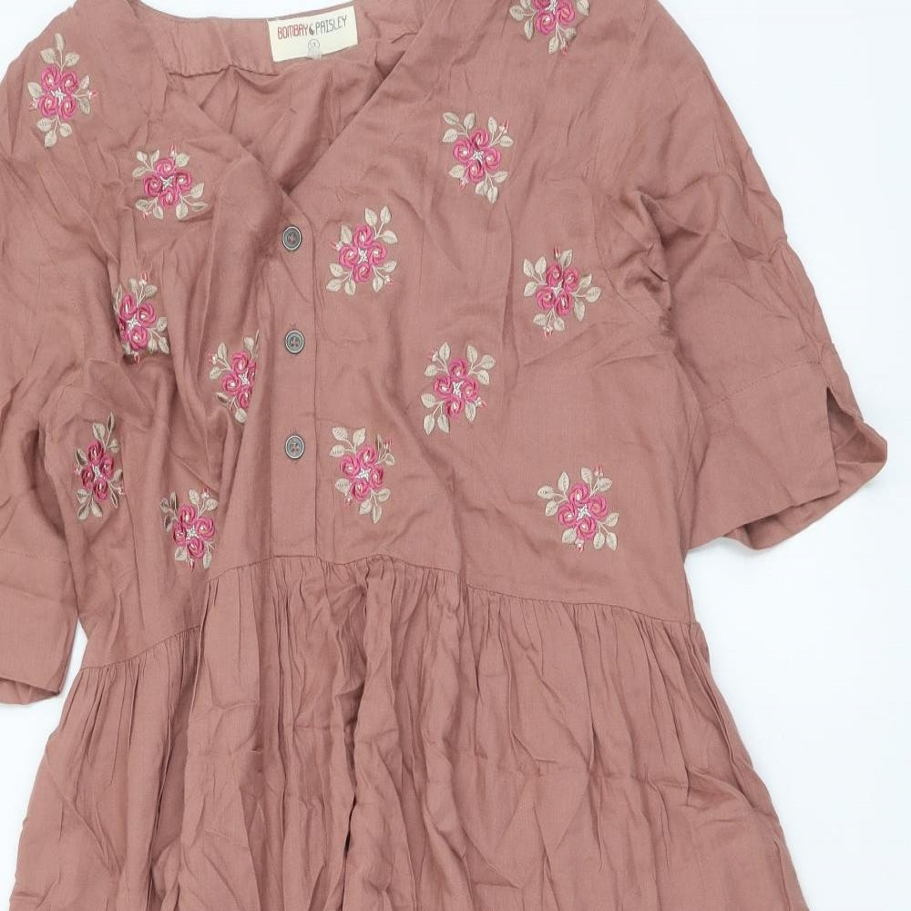 Bombay Paisley Womens Pink Floral Cotton A-Line Size XL V-Neck Pullover
