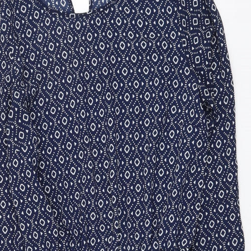 H&M Womens Blue Geometric Polyester Mini Size XS Round Neck Pullover