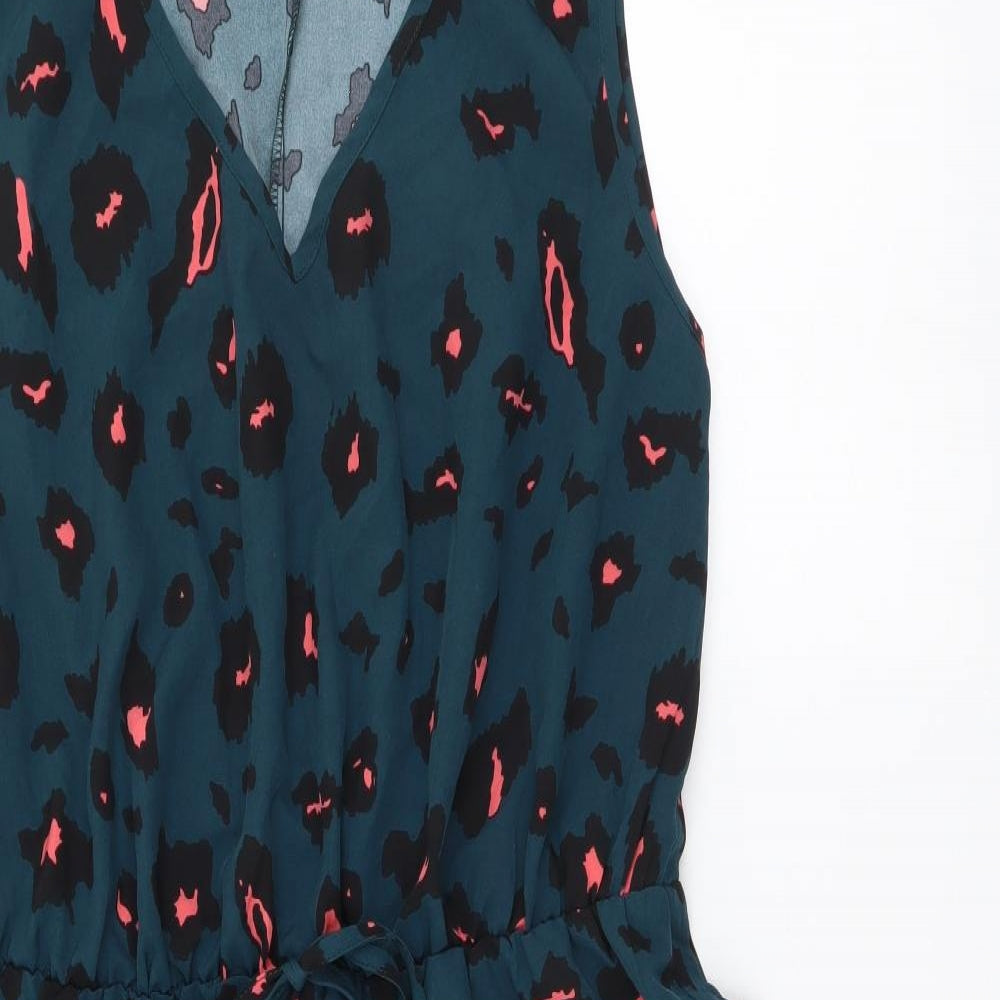 SheIn Womens Green Animal Print Polyester A-Line Size XL V-Neck Pullover - Leopard Pattern