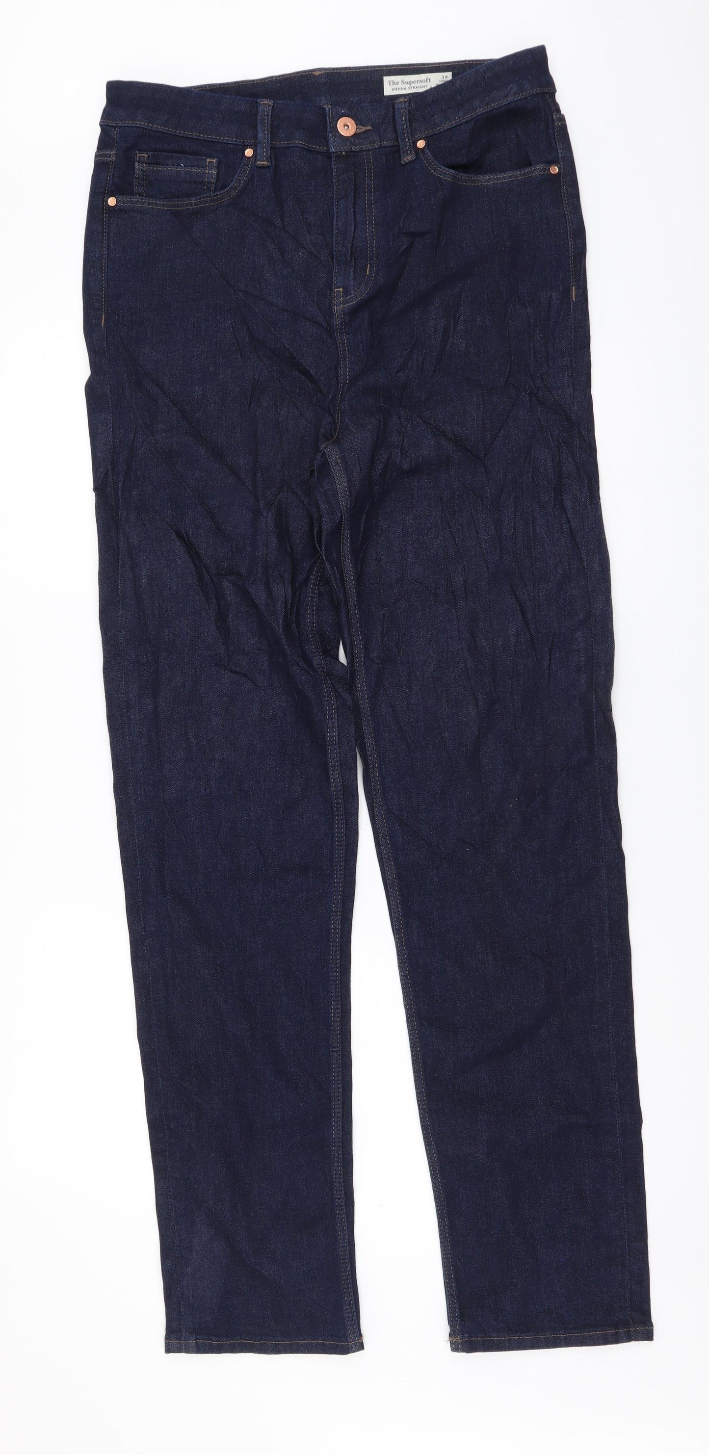 Marks and Spencer Womens Blue Cotton Straight Jeans Size 14 L32 in Regular Button
