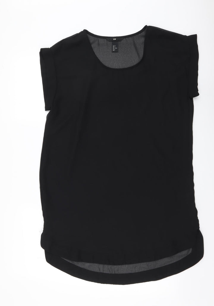 H&M Womens Black Polyester T-Shirt Dress Size S Round Neck Pullover
