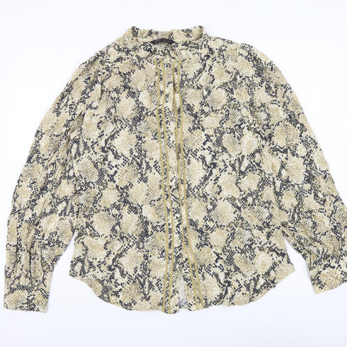 Marks and Spencer Womens Beige Animal Print Viscose Basic Button-Up Size 10 Mock Neck - Snake Pattern