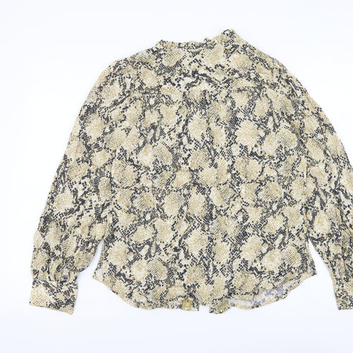 Marks and Spencer Womens Beige Animal Print Viscose Basic Button-Up Size 10 Mock Neck - Snake Pattern