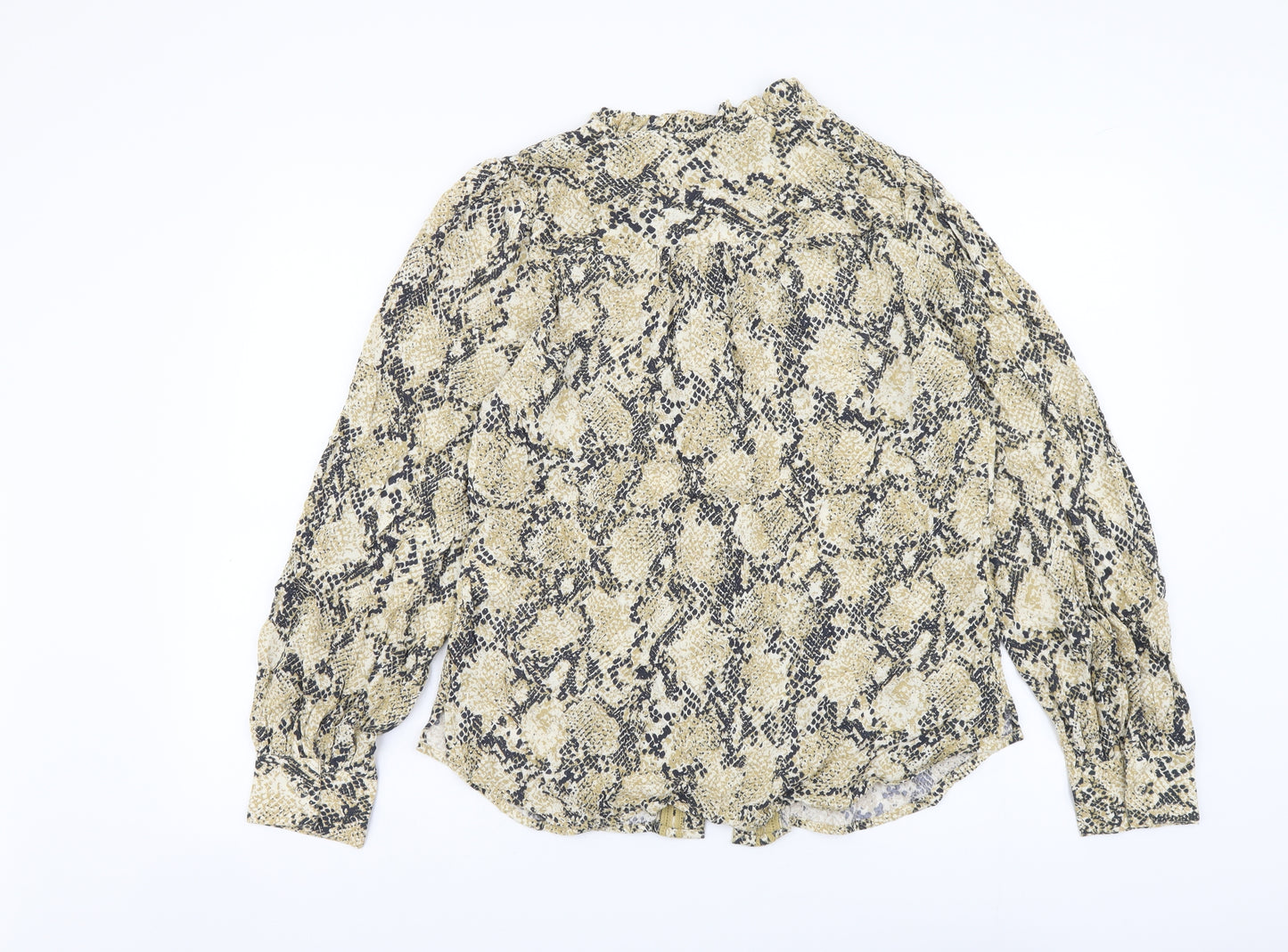 Marks and Spencer Womens Beige Animal Print Viscose Basic Button-Up Size 10 Mock Neck - Snake Pattern