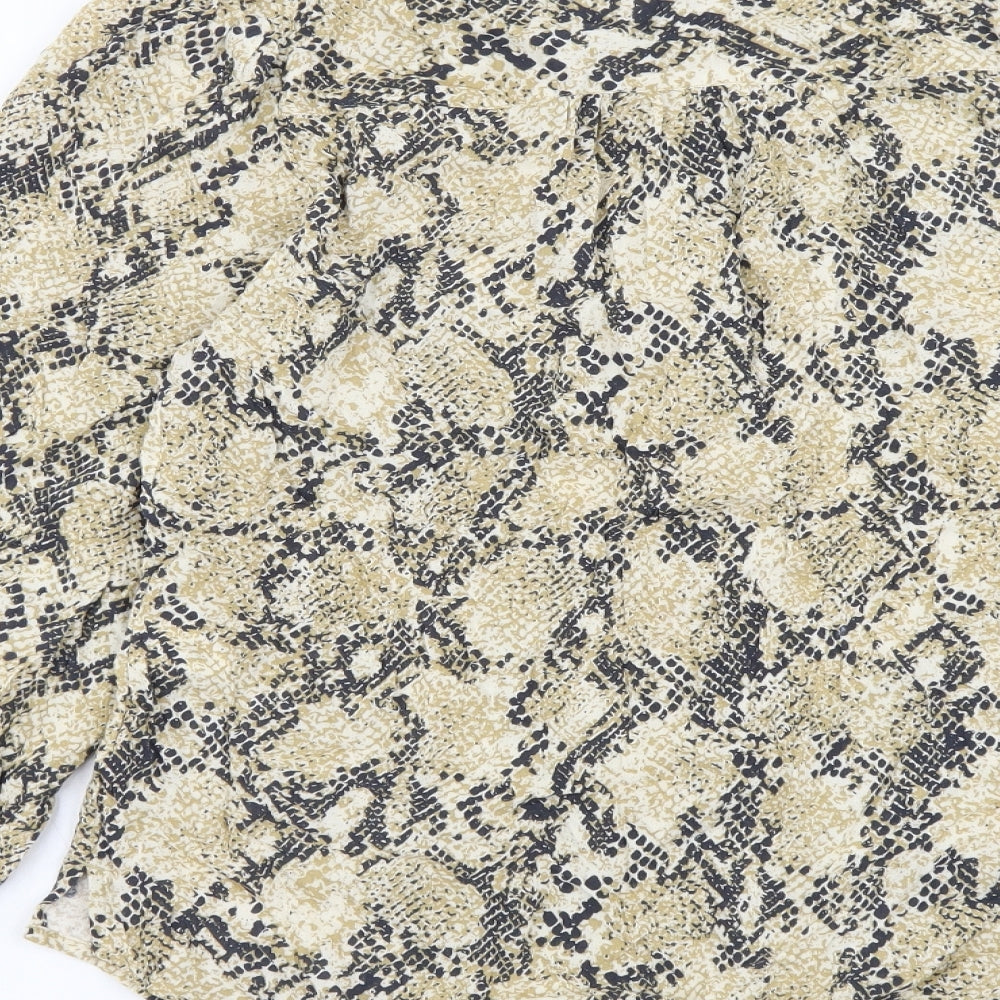 Marks and Spencer Womens Beige Animal Print Viscose Basic Button-Up Size 10 Mock Neck - Snake Pattern