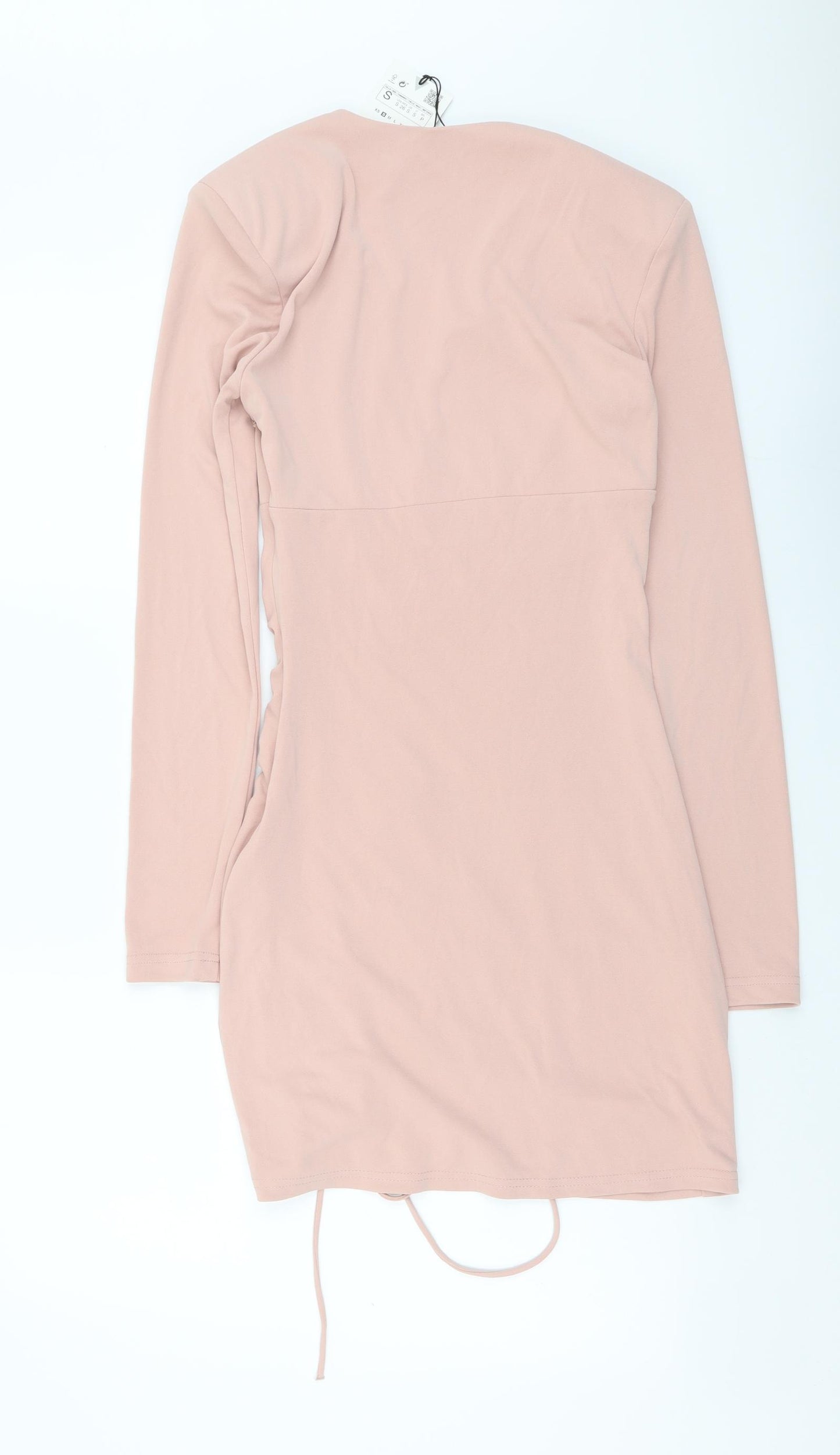 Zara Womens Pink Polyester Bodycon Size S V-Neck Zip