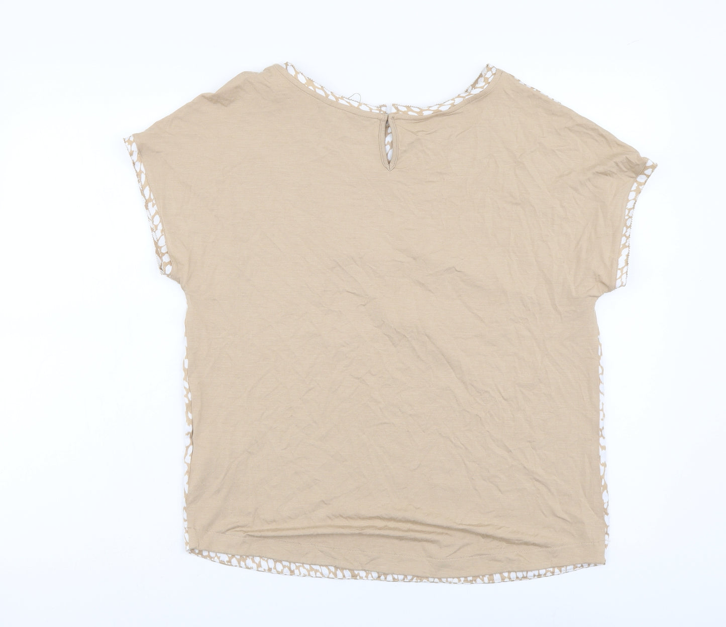 Marks and Spencer Womens Beige Animal Print Polyester Basic T-Shirt Size 8 Round Neck - Leopard Print