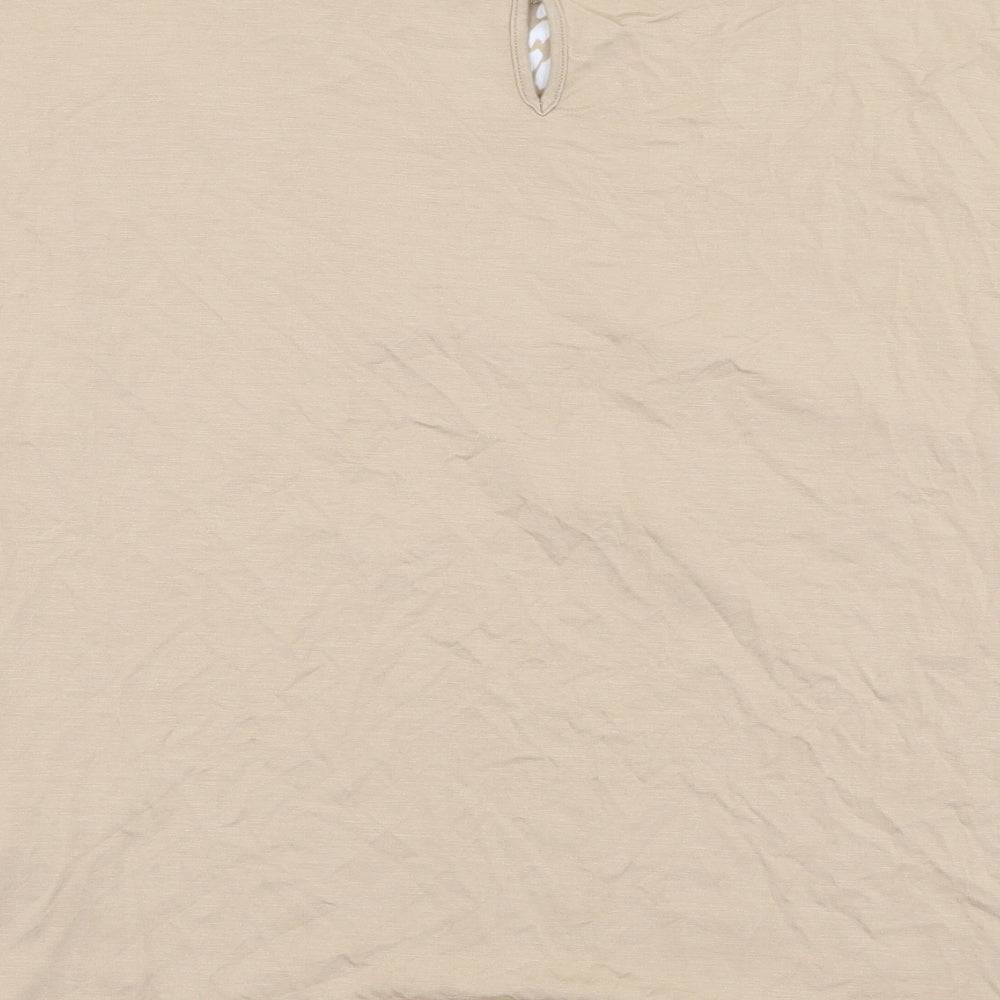 Marks and Spencer Womens Beige Animal Print Polyester Basic T-Shirt Size 8 Round Neck - Leopard Print