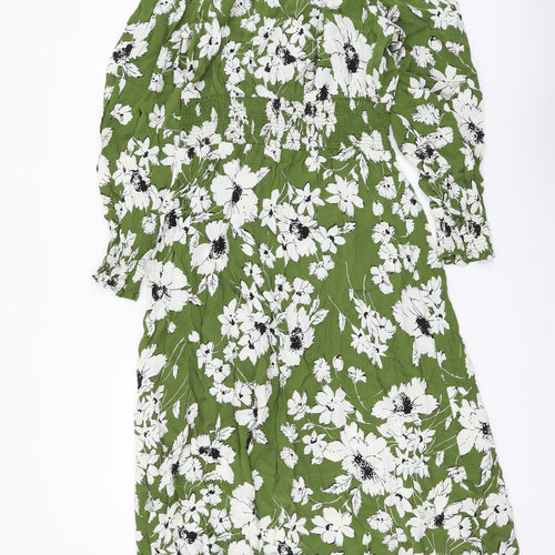 Marks and Spencer Womens Green Floral Viscose A-Line Size 14 Round Neck Pullover