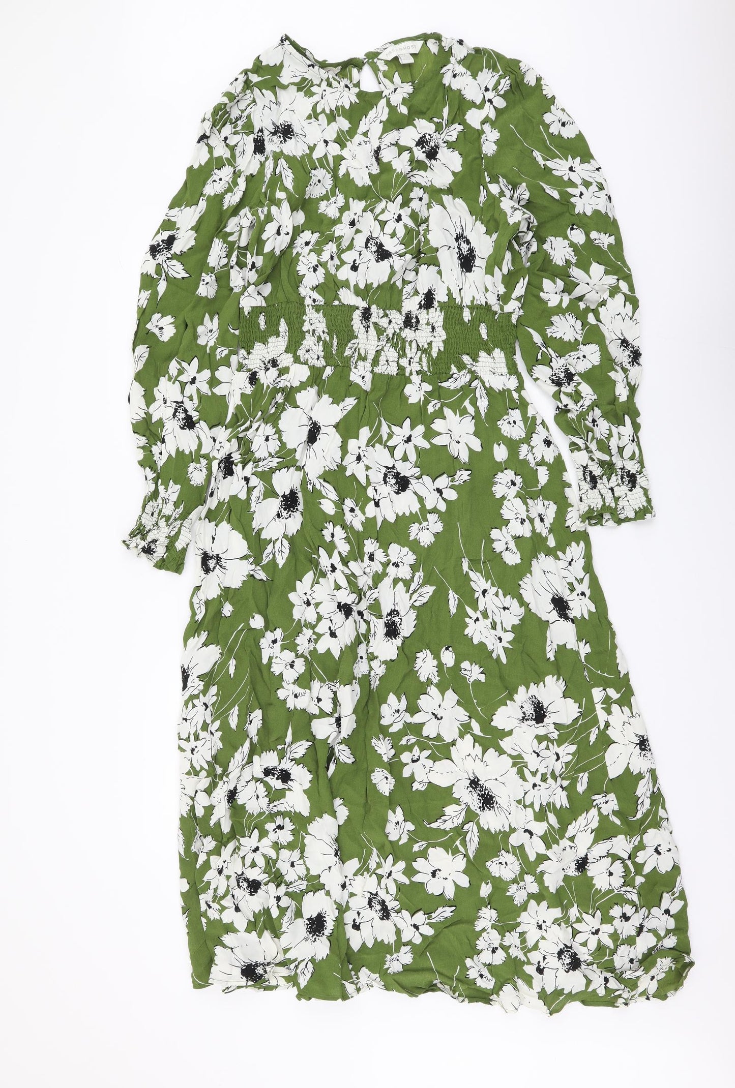 Marks and Spencer Womens Green Floral Viscose A-Line Size 14 Round Neck Pullover