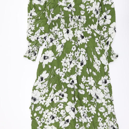 Marks and Spencer Womens Green Floral Viscose A-Line Size 14 Round Neck Pullover