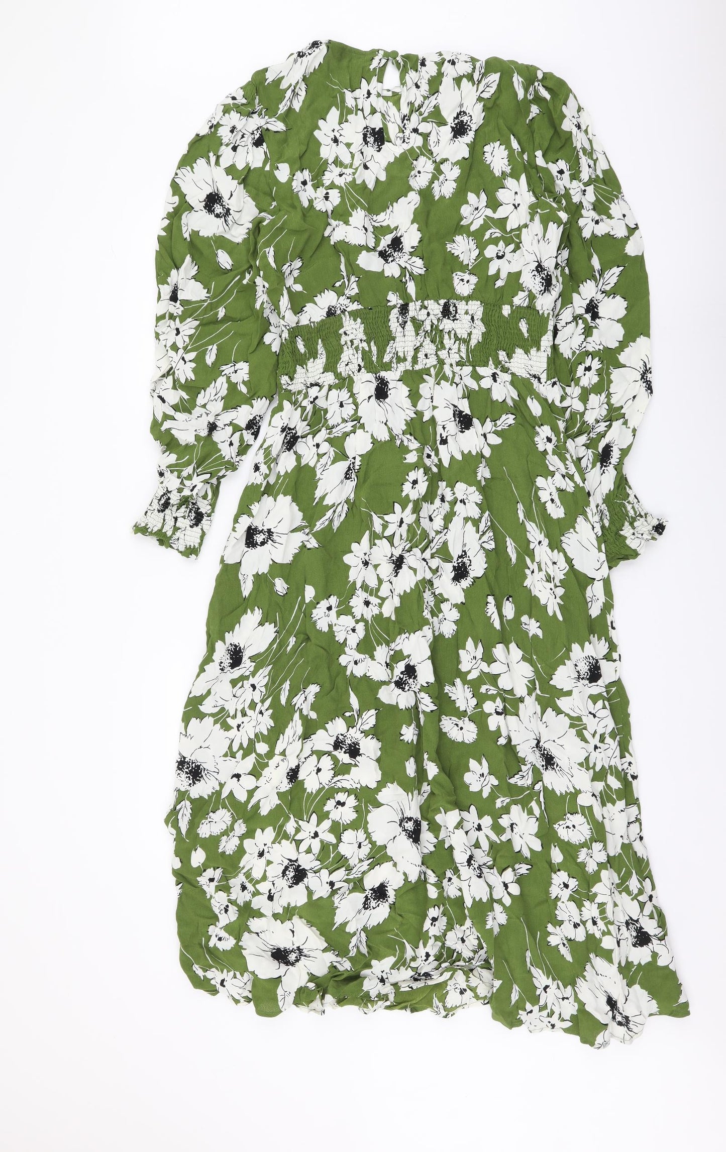 Marks and Spencer Womens Green Floral Viscose A-Line Size 14 Round Neck Pullover