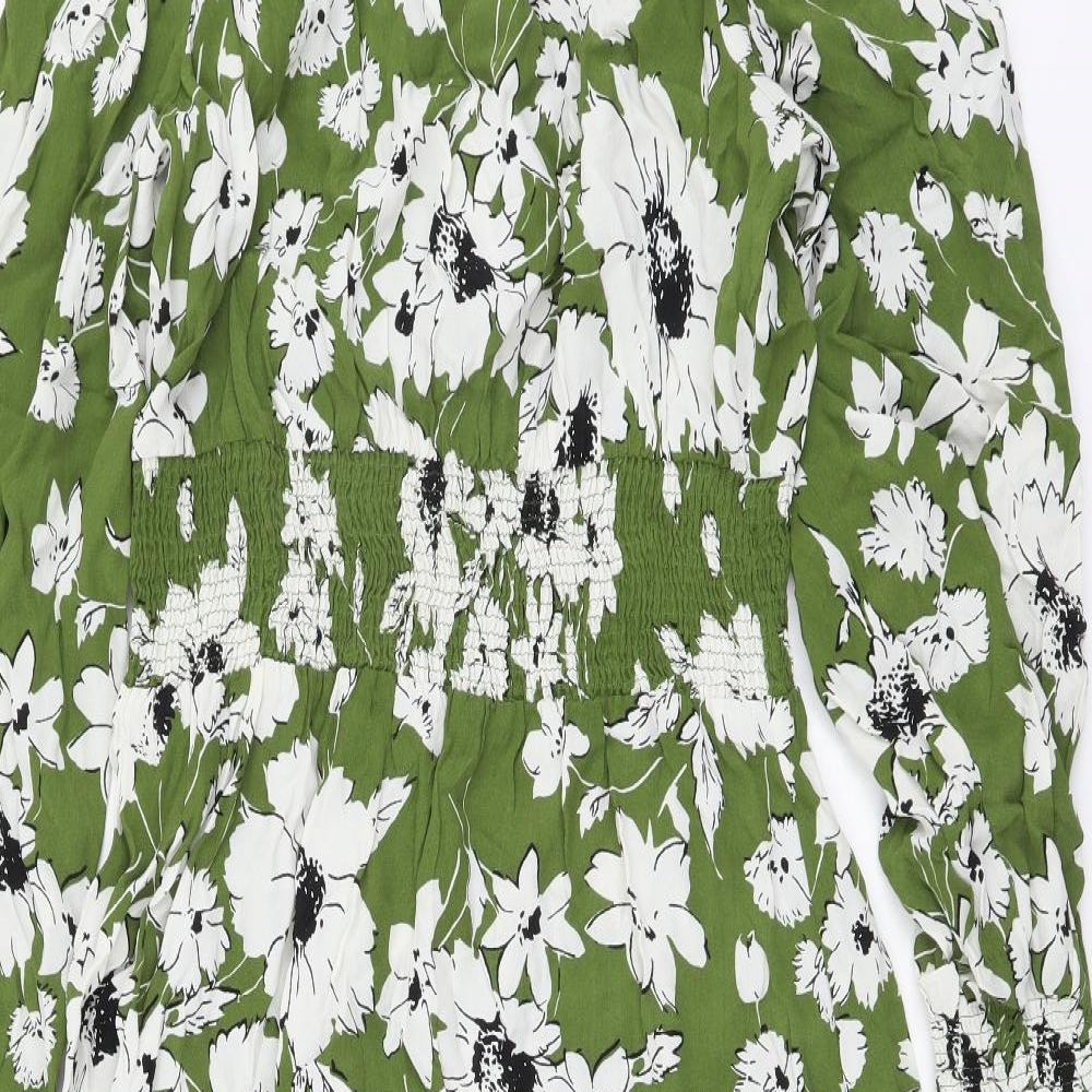 Marks and Spencer Womens Green Floral Viscose A-Line Size 14 Round Neck Pullover
