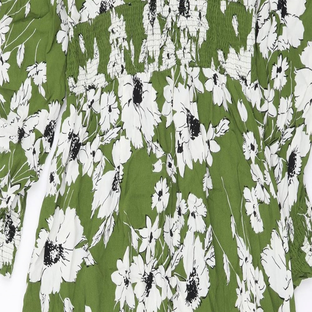 Marks and Spencer Womens Green Floral Viscose A-Line Size 14 Round Neck Pullover