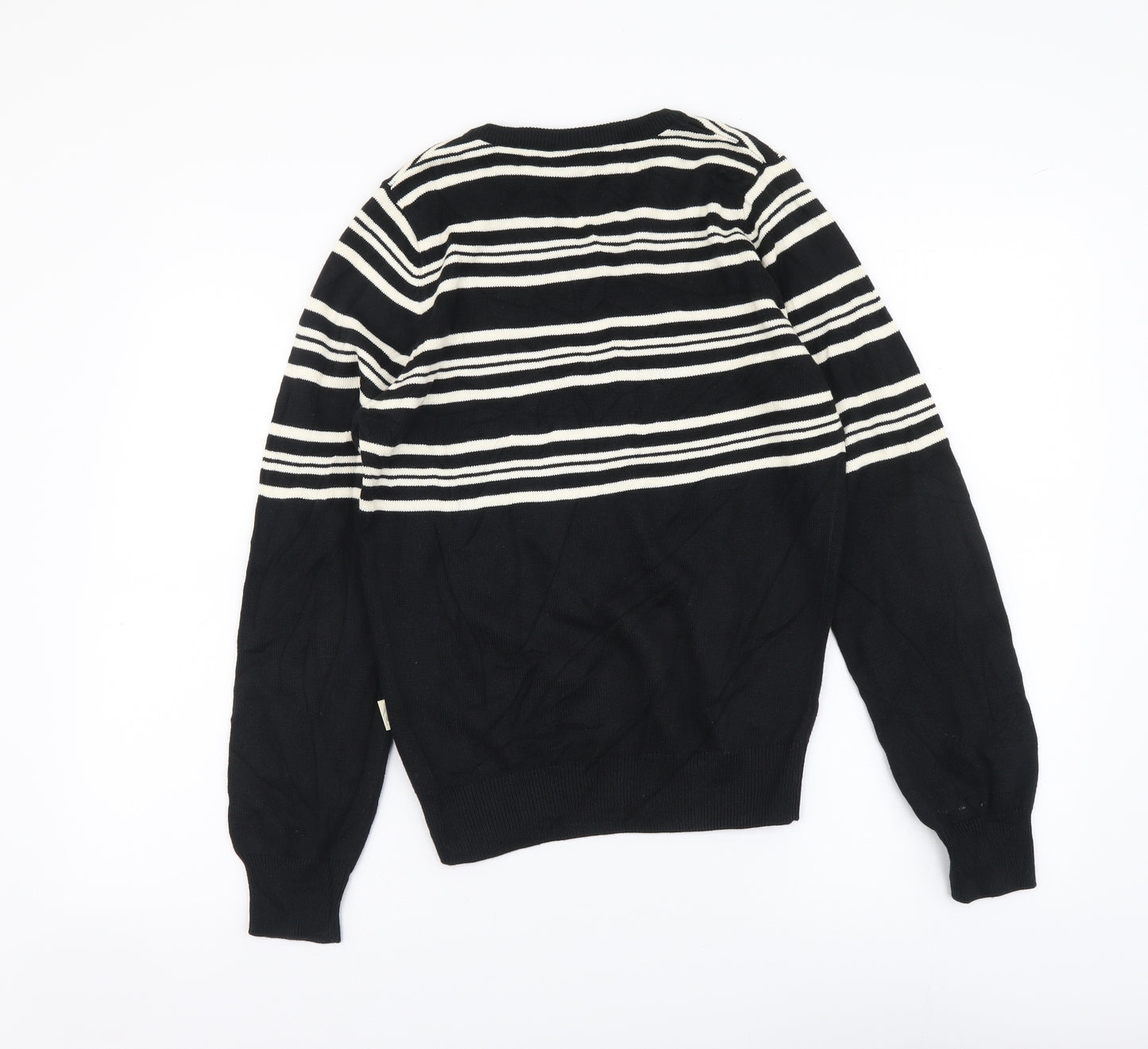 Glenmuir Womens Black V-Neck Striped Cotton Pullover Jumper Size S