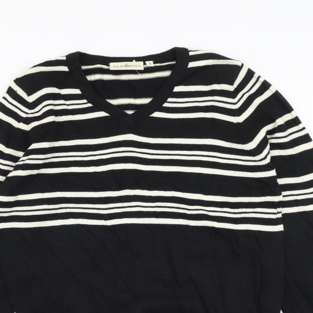 Glenmuir Womens Black V-Neck Striped Cotton Pullover Jumper Size S