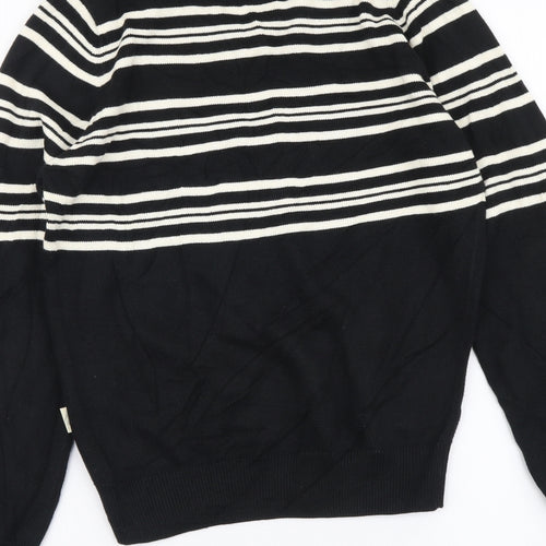 Glenmuir Womens Black V-Neck Striped Cotton Pullover Jumper Size S