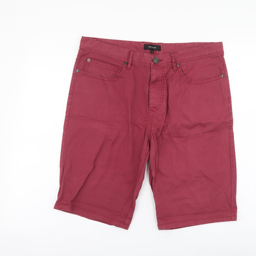 River Island Mens Red Cotton Chino Shorts Size 32 in L11 in Regular Button