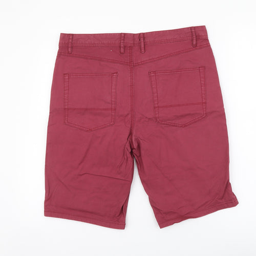 River Island Mens Red Cotton Chino Shorts Size 32 in L11 in Regular Button