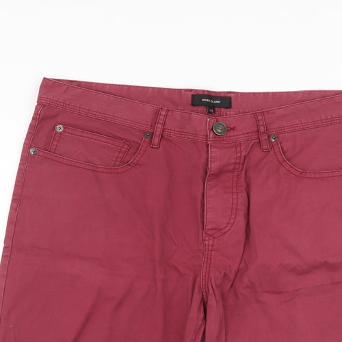 River Island Mens Red Cotton Chino Shorts Size 32 in L11 in Regular Button