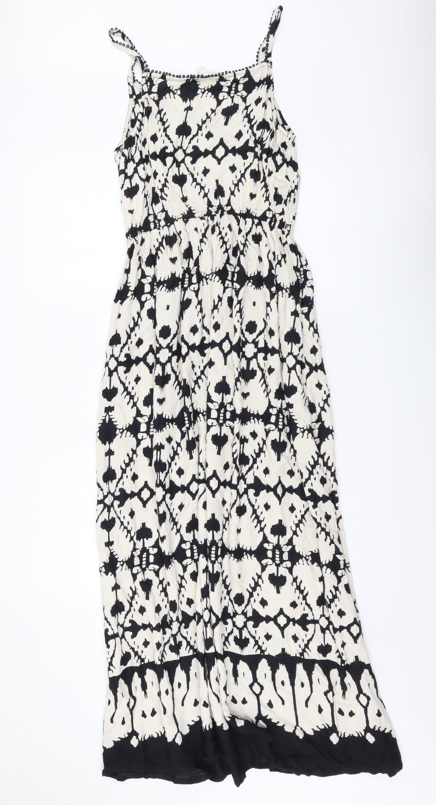 Authentic Womens Beige Geometric Viscose Maxi Size 12 Scoop Neck Pullover