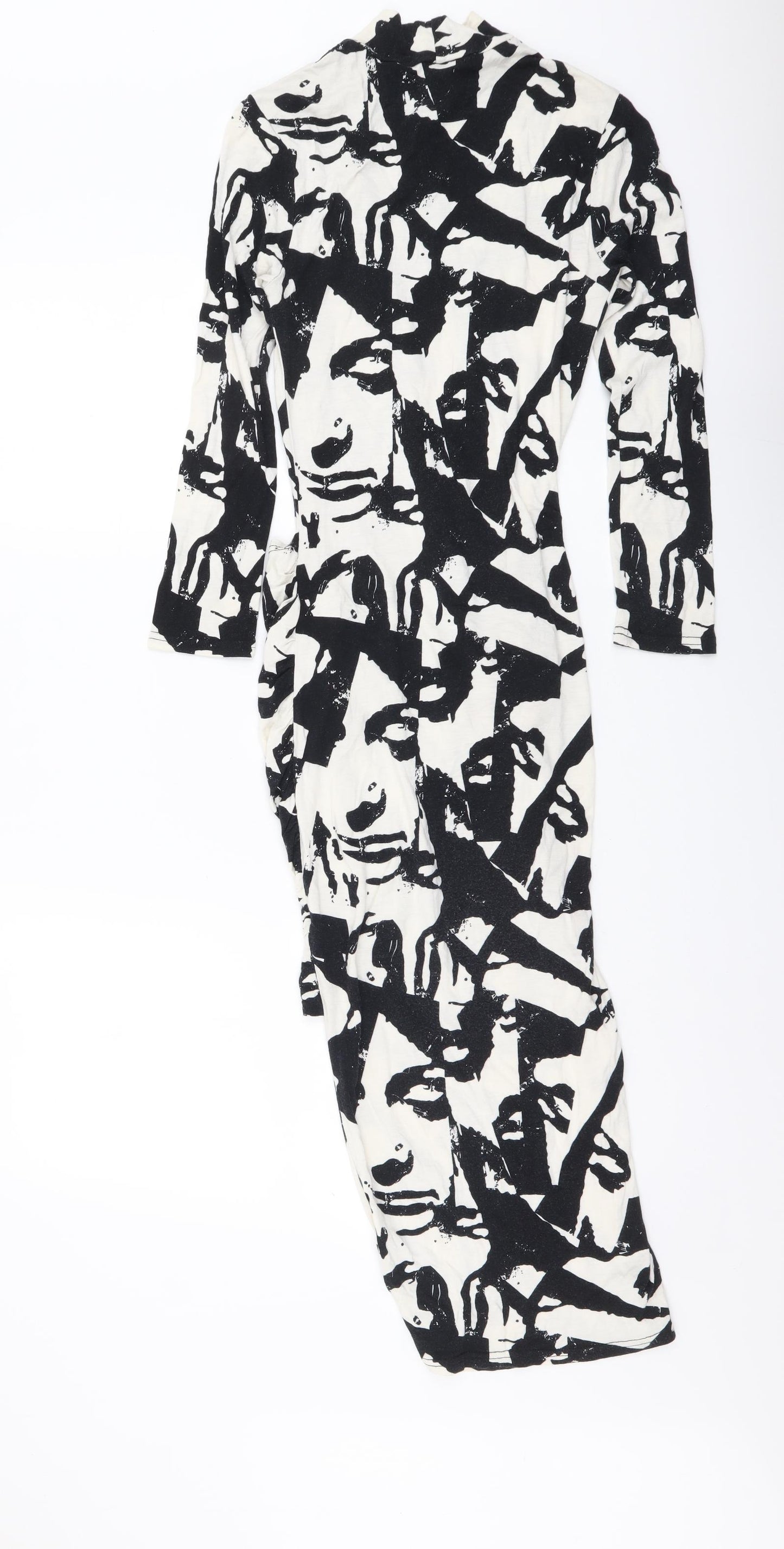 River Island Womens Black Geometric Viscose Bodycon Size 8 Mock Neck Pullover