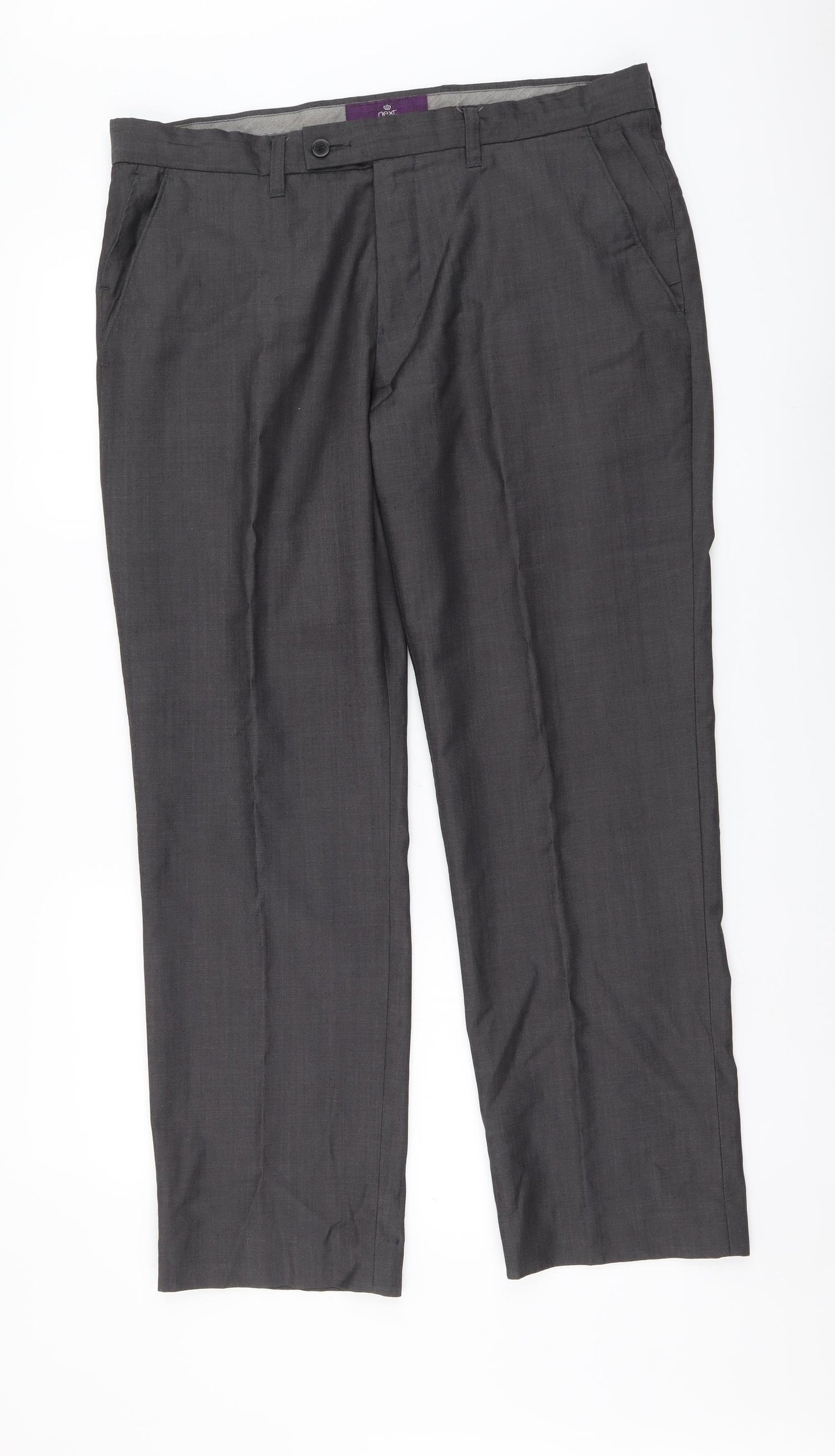 NEXT Mens Grey Polyester Chino Trousers Size 34 in L29 in Regular Button