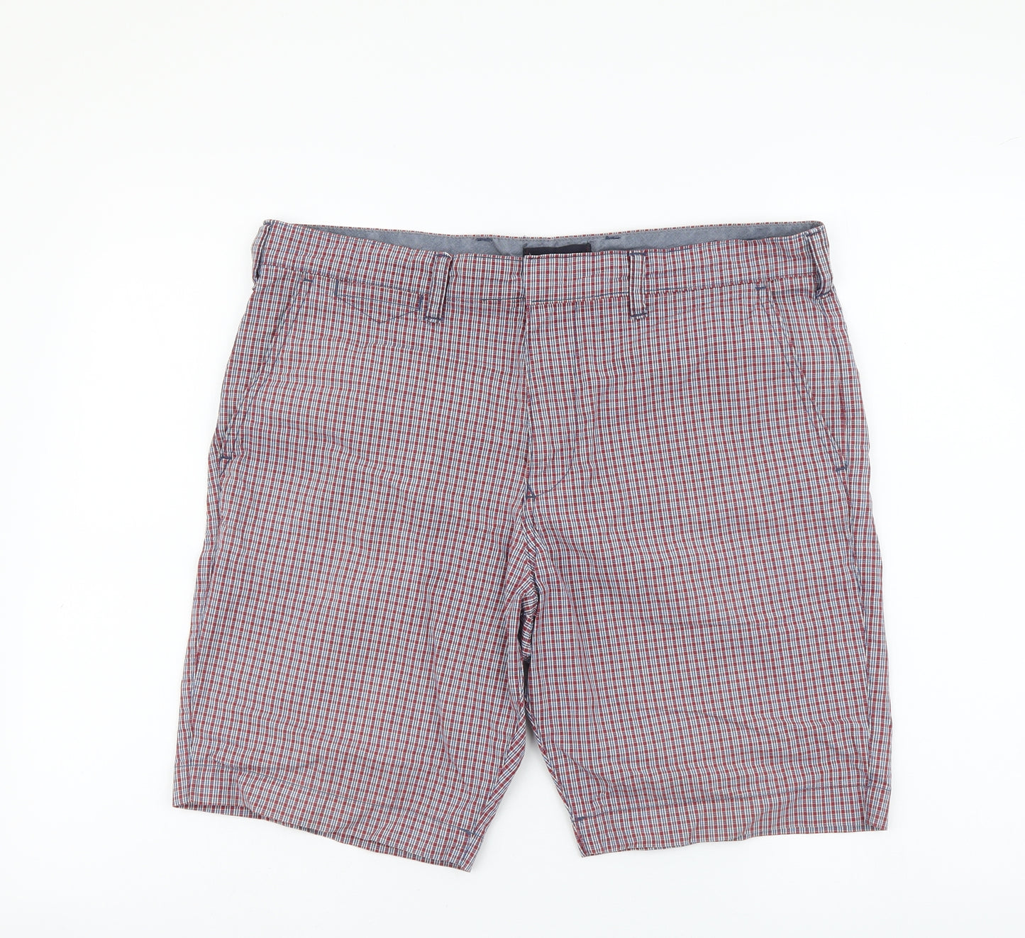 Blue Harbour Mens Red Plaid Cotton Chino Shorts Size 34 in L9 in Regular Button