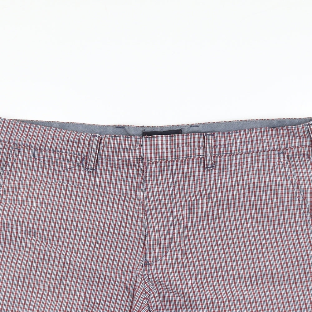 Blue Harbour Mens Red Plaid Cotton Chino Shorts Size 34 in L9 in Regular Button