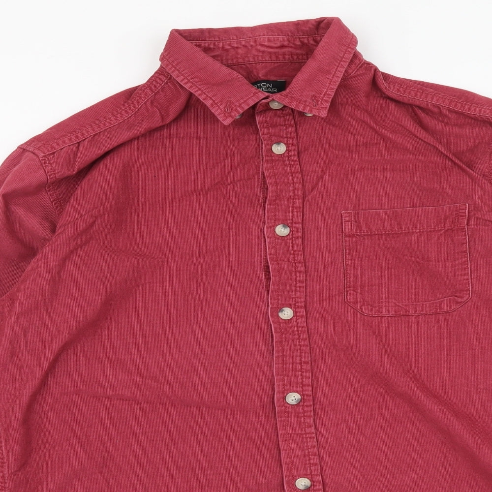 Burton Mens Red Cotton Button-Up Size M Collared Button
