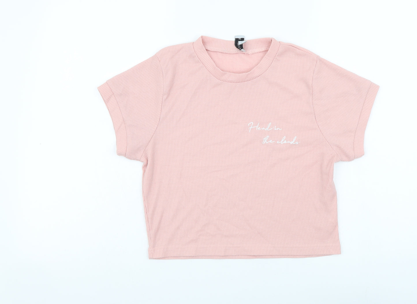 In the Style Womens Pink Polyester Cropped T-Shirt Size 10 Round Neck