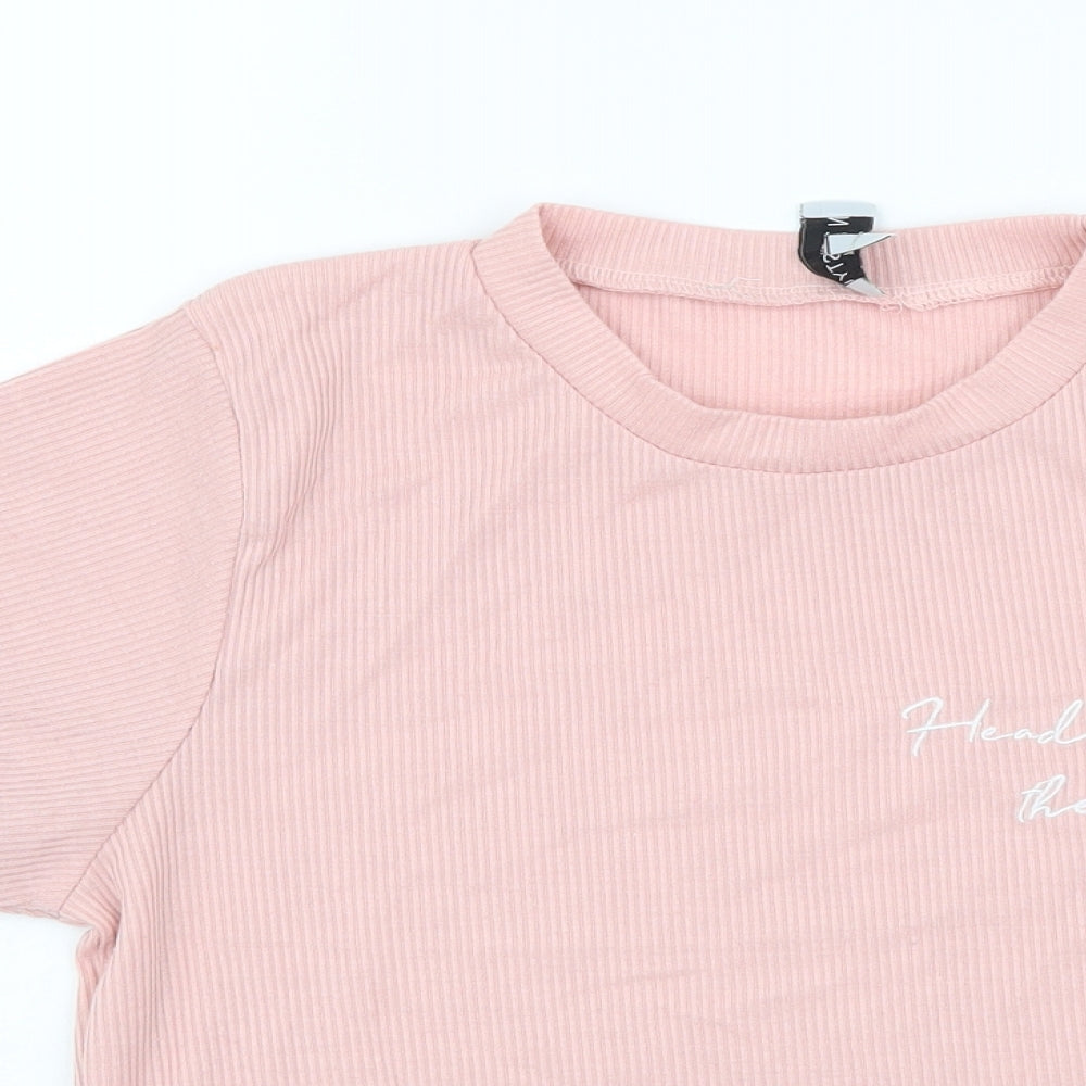 In the Style Womens Pink Polyester Cropped T-Shirt Size 10 Round Neck