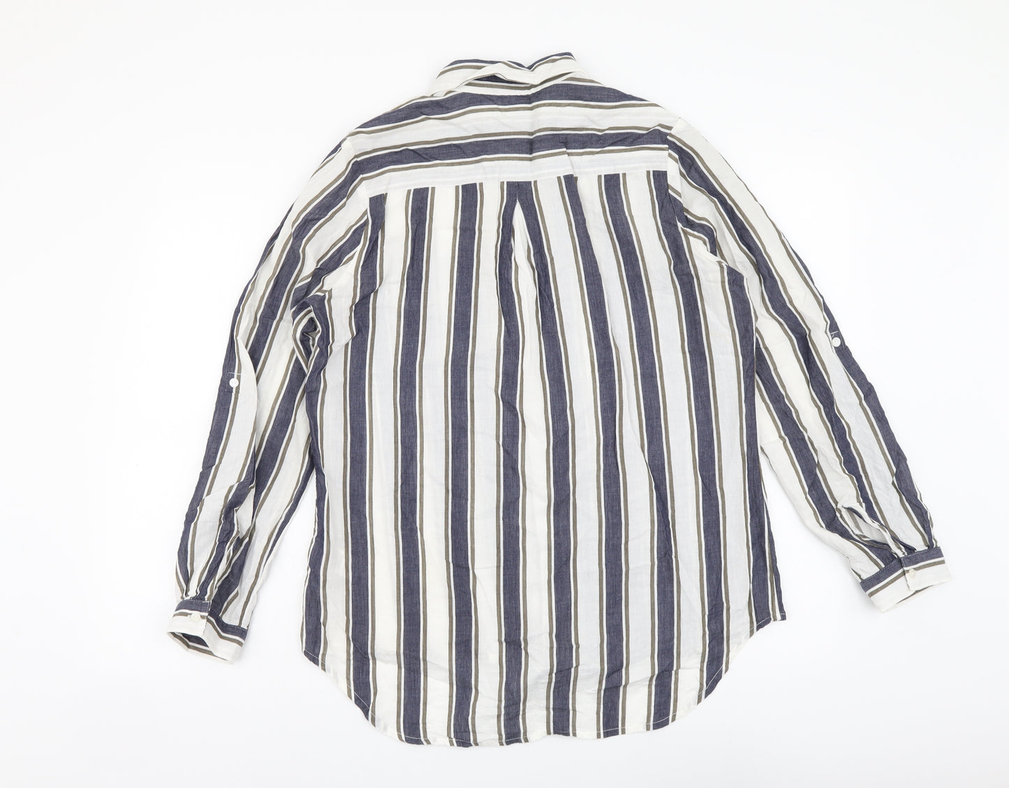 Marks and Spencer Womens Multicoloured Striped Cotton Basic Button-Up Size 12 Collared