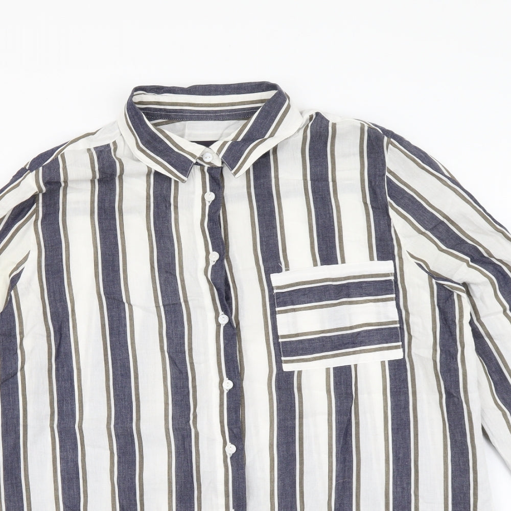 Marks and Spencer Womens Multicoloured Striped Cotton Basic Button-Up Size 12 Collared