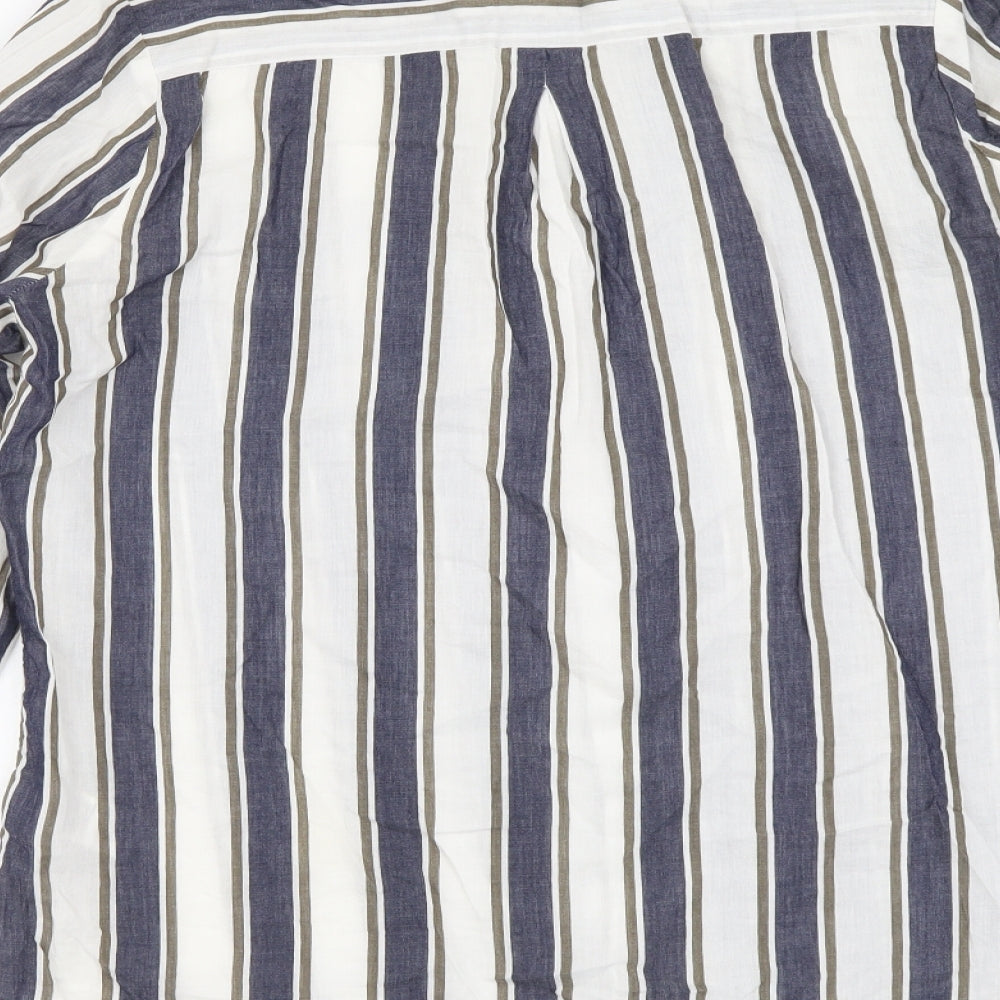 Marks and Spencer Womens Multicoloured Striped Cotton Basic Button-Up Size 12 Collared