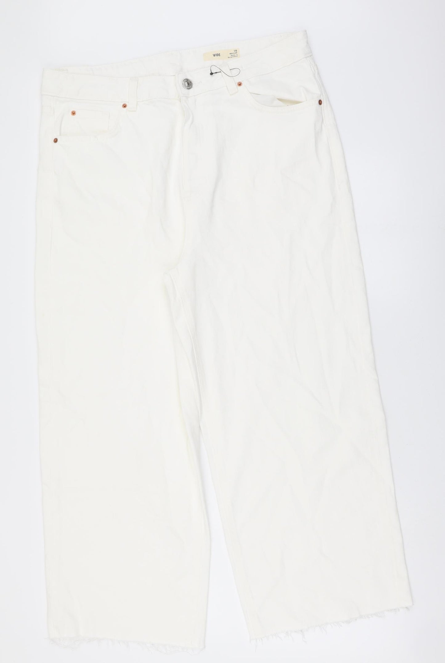 Marks and Spencer Womens White Cotton Wide-Leg Jeans Size 20 L25 in Regular Button