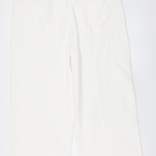 Marks and Spencer Womens White Cotton Wide-Leg Jeans Size 20 L25 in Regular Button