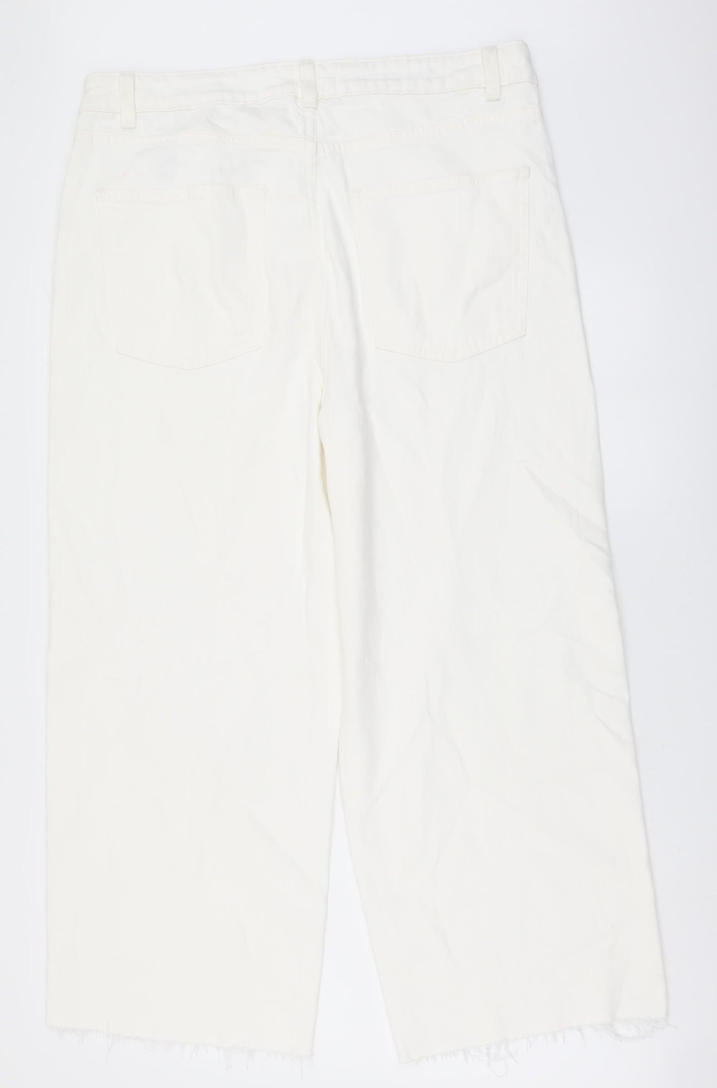 Marks and Spencer Womens White Cotton Wide-Leg Jeans Size 20 L25 in Regular Button