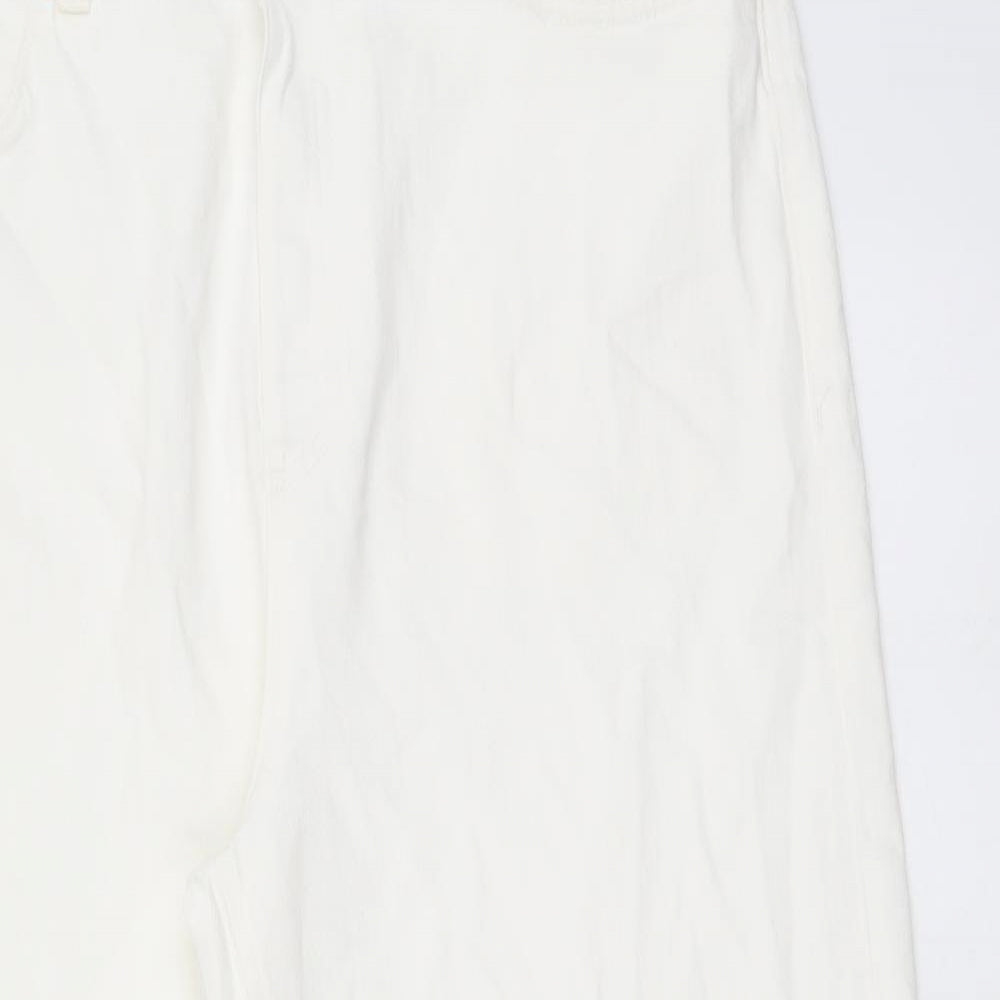 Marks and Spencer Womens White Cotton Wide-Leg Jeans Size 20 L25 in Regular Button