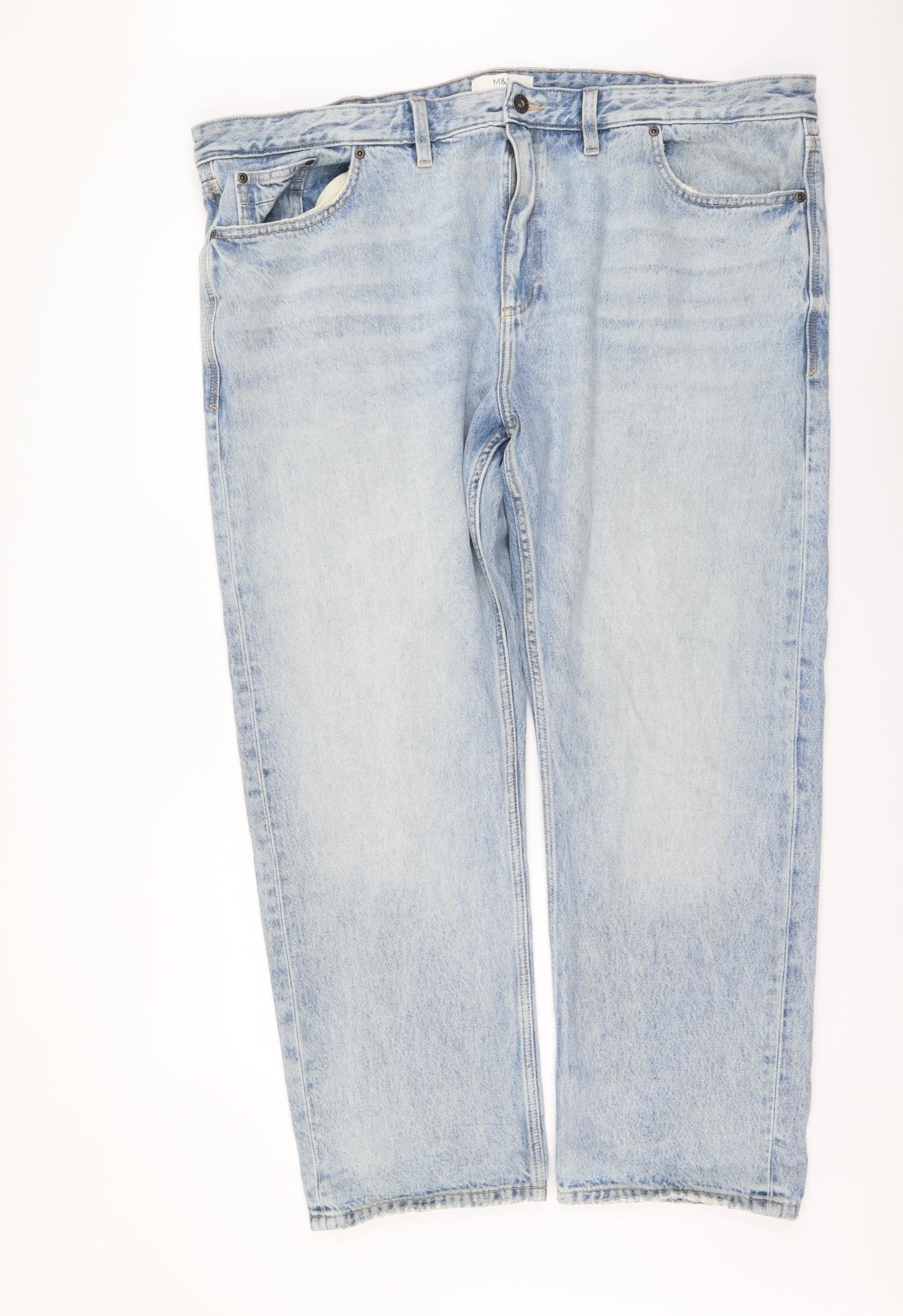 Marks and Spencer Mens Blue Cotton Straight Jeans Size 44 in L31 in Regular Button