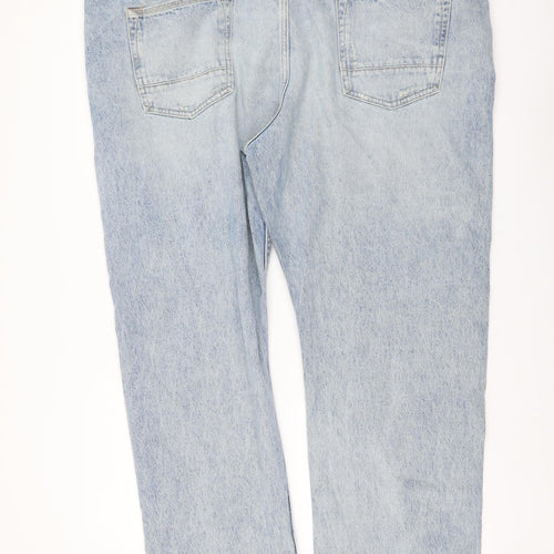 Marks and Spencer Mens Blue Cotton Straight Jeans Size 44 in L31 in Regular Button