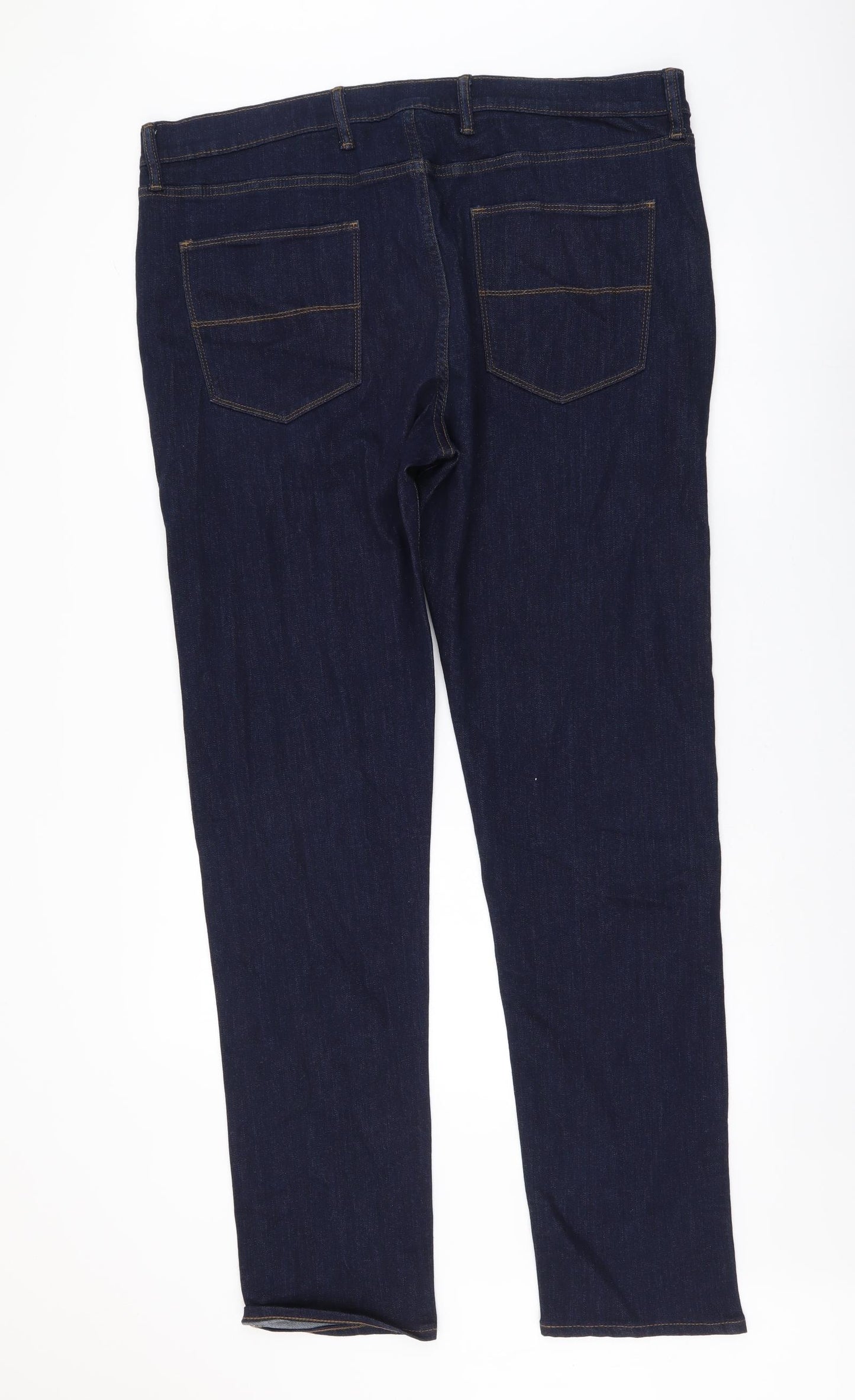 Marks and Spencer Mens Blue Cotton Straight Jeans Size 40 in L35 in Slim Button