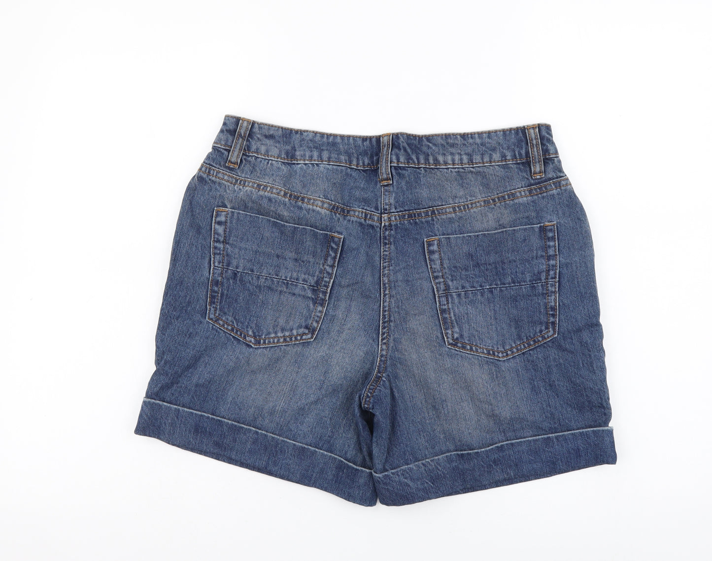 NEXT Womens Blue Cotton Mom Shorts Size 10 L6 in Regular Button