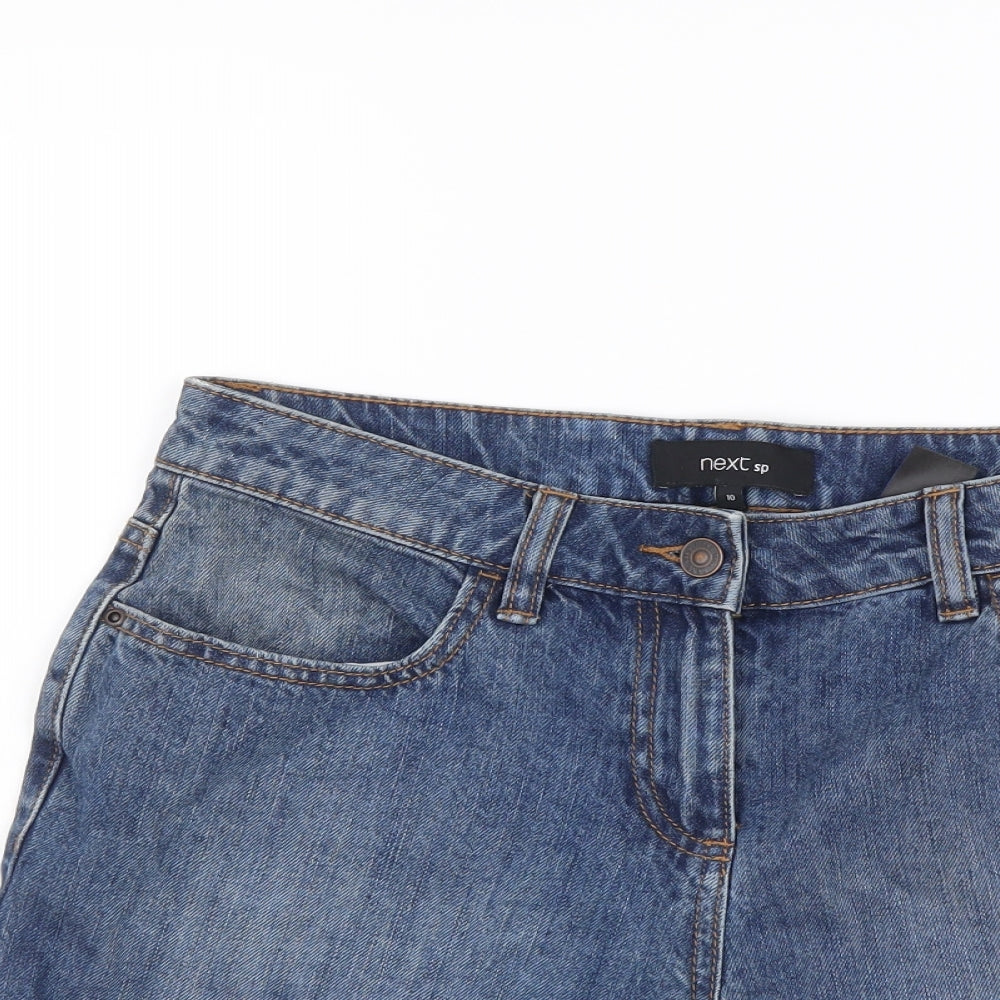 NEXT Womens Blue Cotton Mom Shorts Size 10 L6 in Regular Button