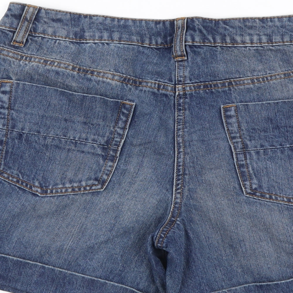 NEXT Womens Blue Cotton Mom Shorts Size 10 L6 in Regular Button