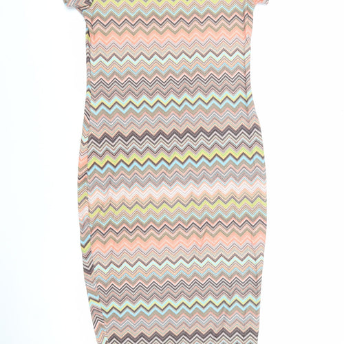 Graffic Womens Multicoloured Geometric Polyester Bodycon Size M Round Neck Pullover